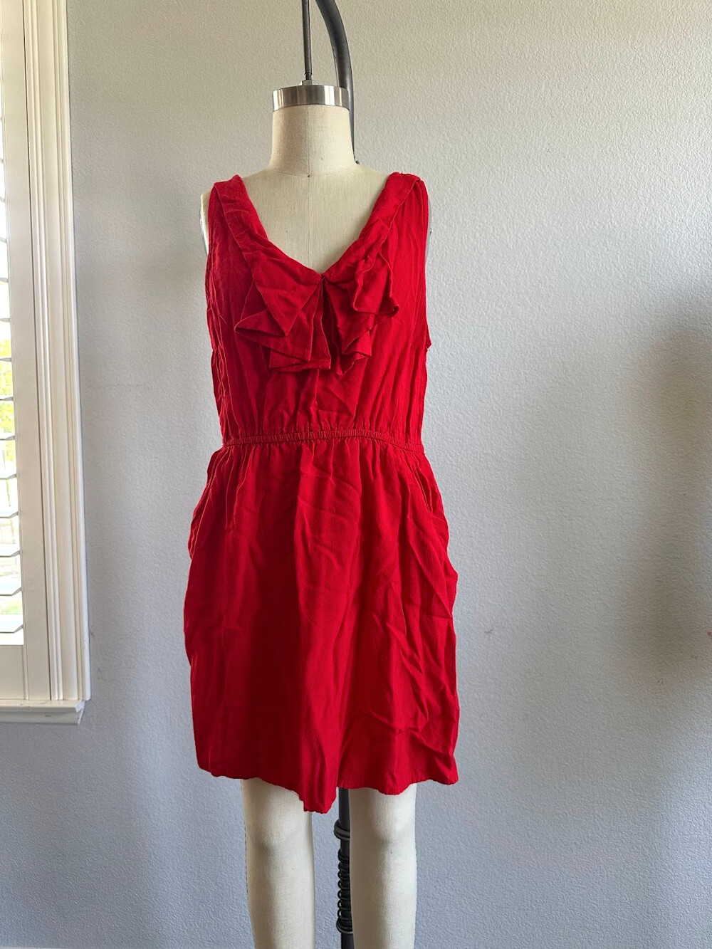 Forever 21 Red Ruffle Romper Dress Womens Size S Pockets Y2K